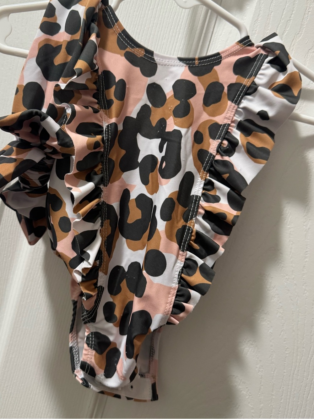 Mud Pie Pink, Brown, Black Leopard Ruffle Swimsuit